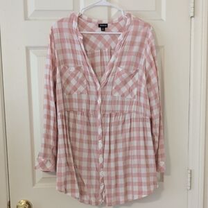 torrid Blush Pink & White Gingham Button-Down Shirt